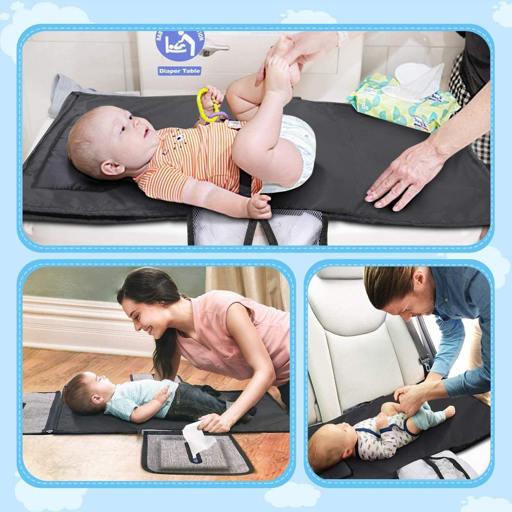 Pibi Portable & Waterproof Baby Diaper Changing Mat Travel Kit with Storage Pockets (35 x 22 cm) Grey Age- Newborn & Above