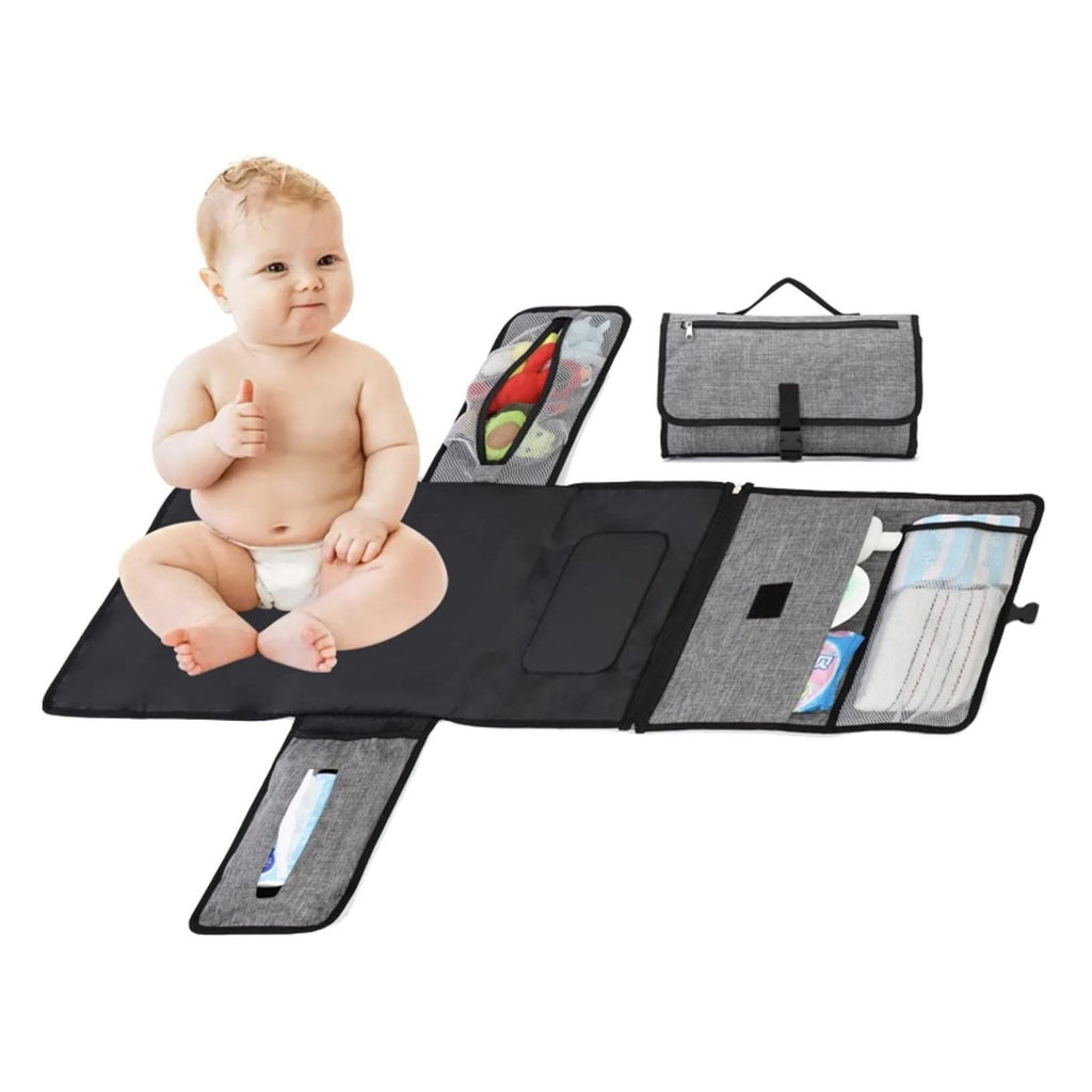 Pibi Portable & Waterproof Baby Diaper Changing Mat Travel Kit with Storage Pockets (35 x 22 cm) Grey Age- Newborn & Above