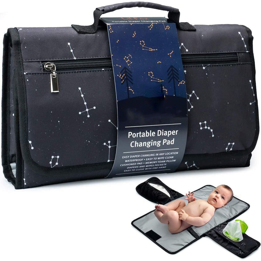 Pibi Portable & Waterproof Baby Diaper Changing Mat Travel Kit with Storage Pockets for Travel Black (35 x 22 cm) Age- Newborn & Above