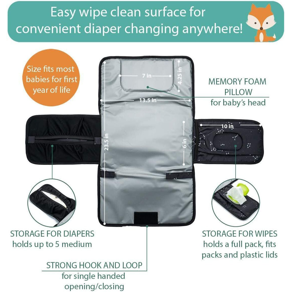 Pibi Portable & Waterproof Baby Diaper Changing Mat Travel Kit with Storage Pockets for Travel Black (35 x 22 cm) Age- Newborn & Above