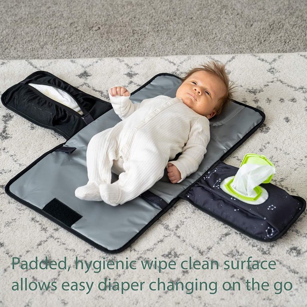 Pibi Portable & Waterproof Baby Diaper Changing Mat Travel Kit with Storage Pockets for Travel Black (35 x 22 cm) Age- Newborn & Above