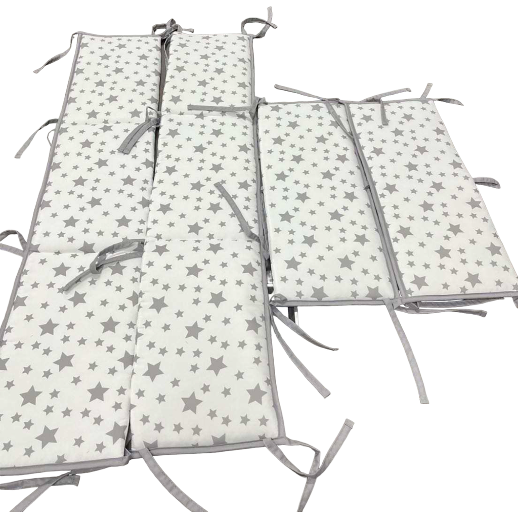 Pibi Premium Small Stars Themed Cot Bumper White/Grey (120 X 30 cm- 4 Pieces) Age- Newborn & Above