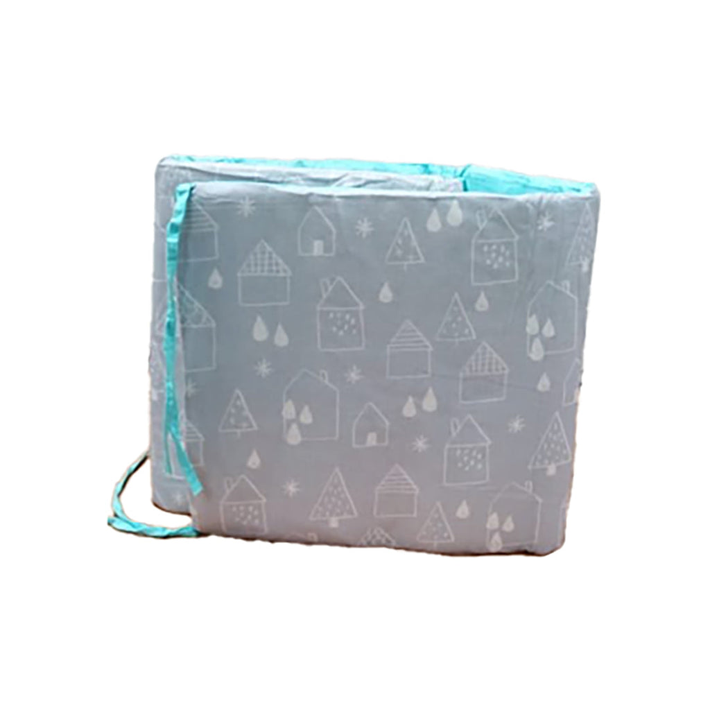 Pibi Premium Star and Checks Themed Reversible Cot Bumper Blue/Grey (120 X 30 cm) Age- Newborn & Above