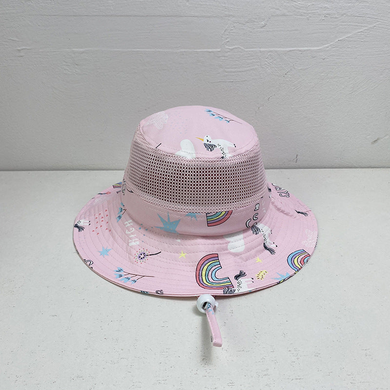 Pibi Printed Kids Mesh Fisherman  Hat Baby Pink Age- 2 Years & Above 