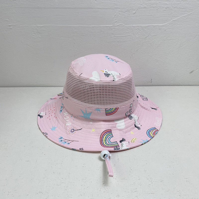 Pibi Printed Kids Mesh Fisherman  Hat Baby Pink Age- 2 Years & Above 