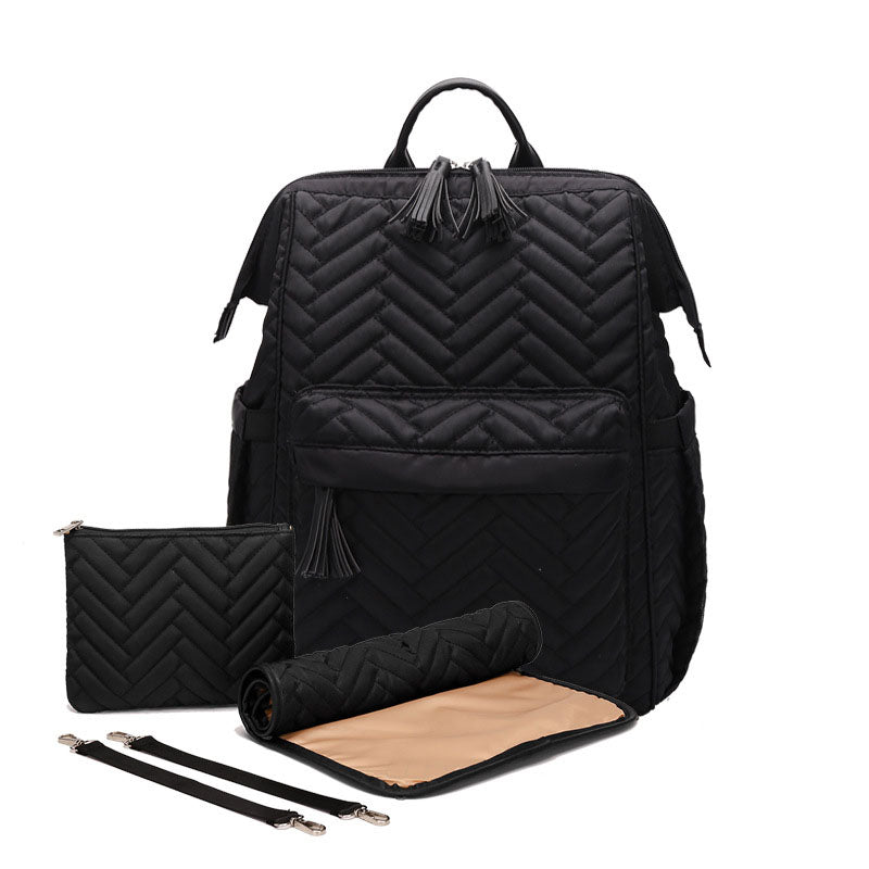 Pibi Quilted Multipurpose Diaper Backpack Set of 4 with Travel Pouch, Stroller Hooks & Baby Diaper Changing Mat Black