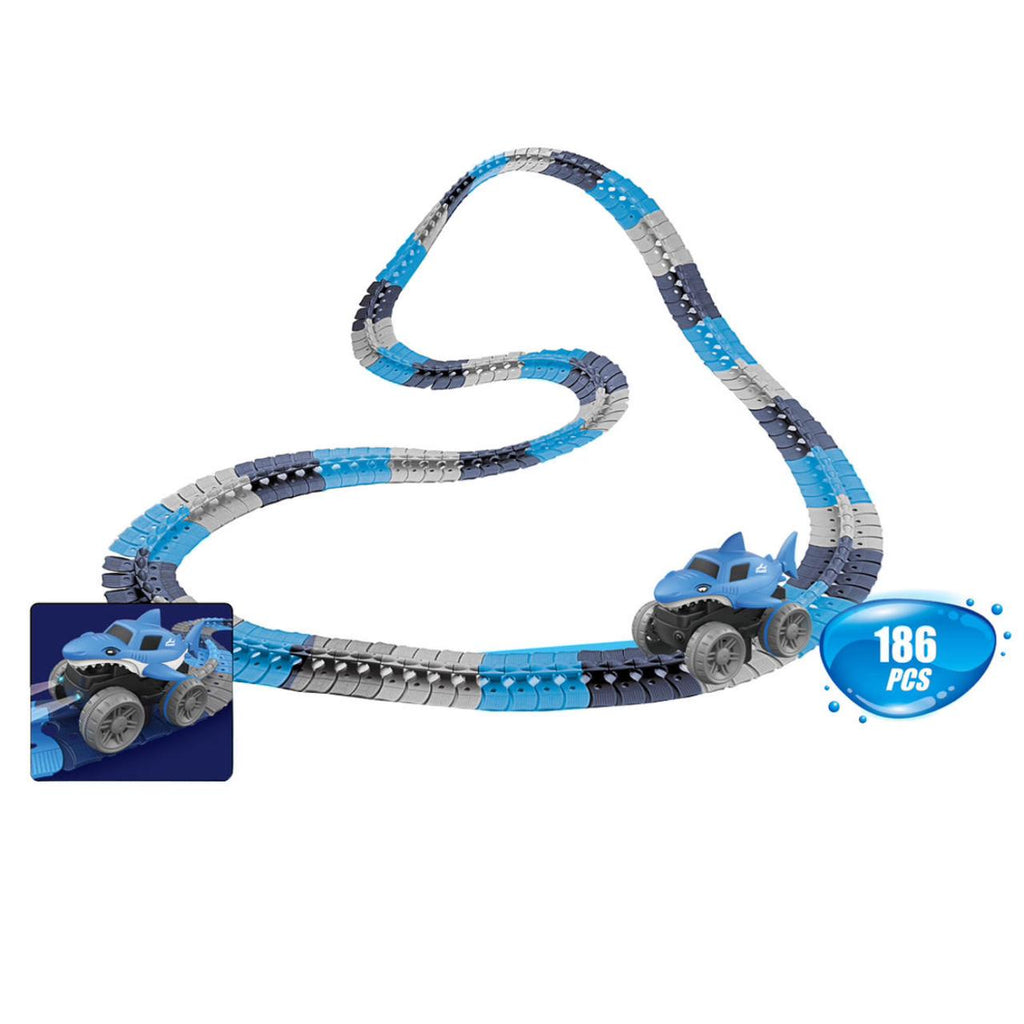 Pibi Shark DIY Racing Track with Car (184 Pcs) Playset Blue Age- 5 Years & Above