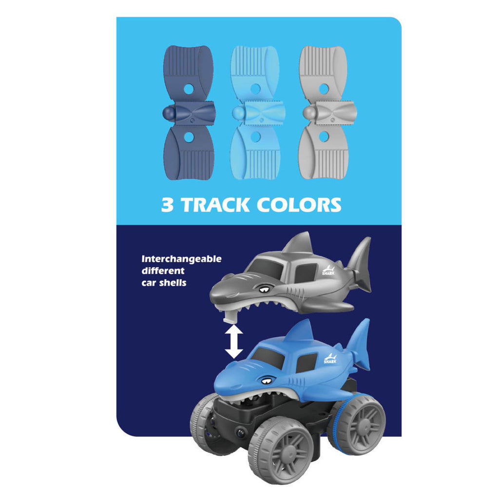 Pibi Shark DIY Racing Track with Car (184 Pcs) Playset Blue Age- 5 Years & Above