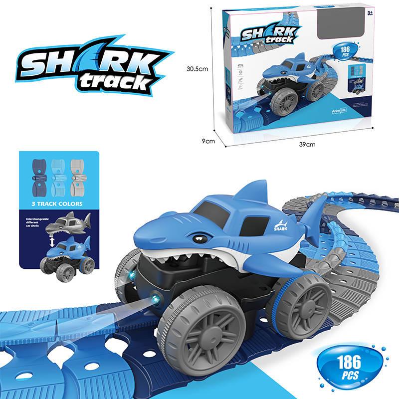 Pibi Shark DIY Racing Track with Car (184 Pcs) Playset Blue Age- 5 Years & Above