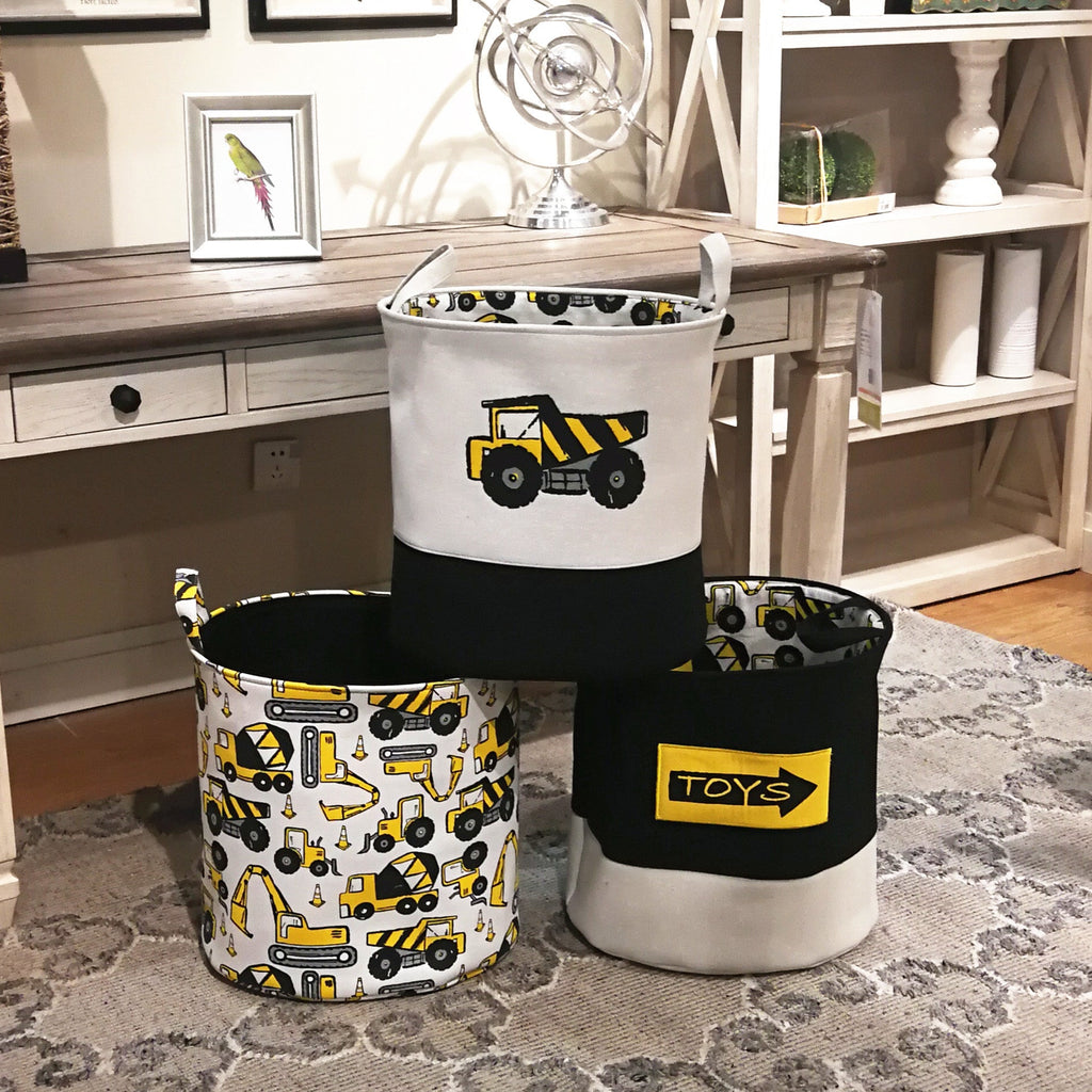 Pibi Toy Construction Trucks Printed  Laundry Bag White/Black Age- Newborn & Above