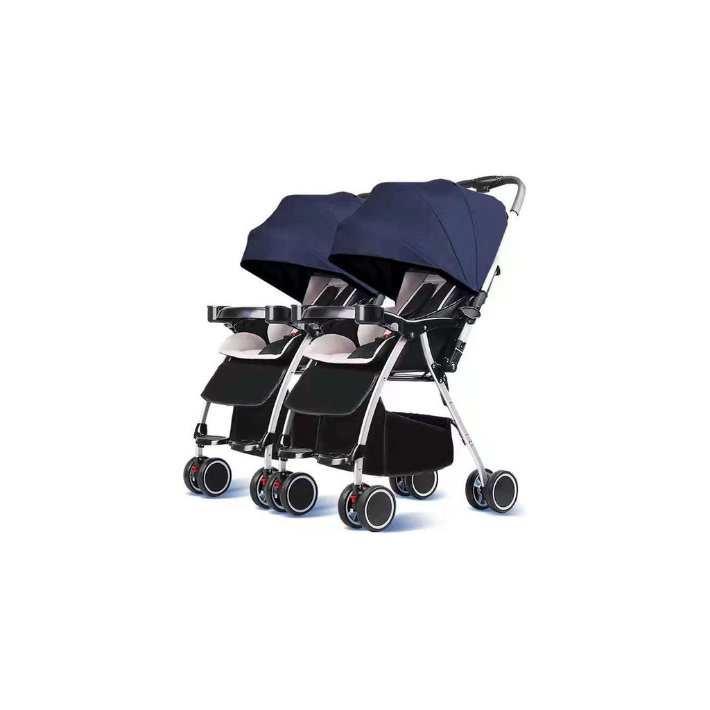 Pibi Twin Compact Stroller with Canopy & Tray Aqua Blue/Black Age- Newborn & Above (Holds upto 50 Kgs)