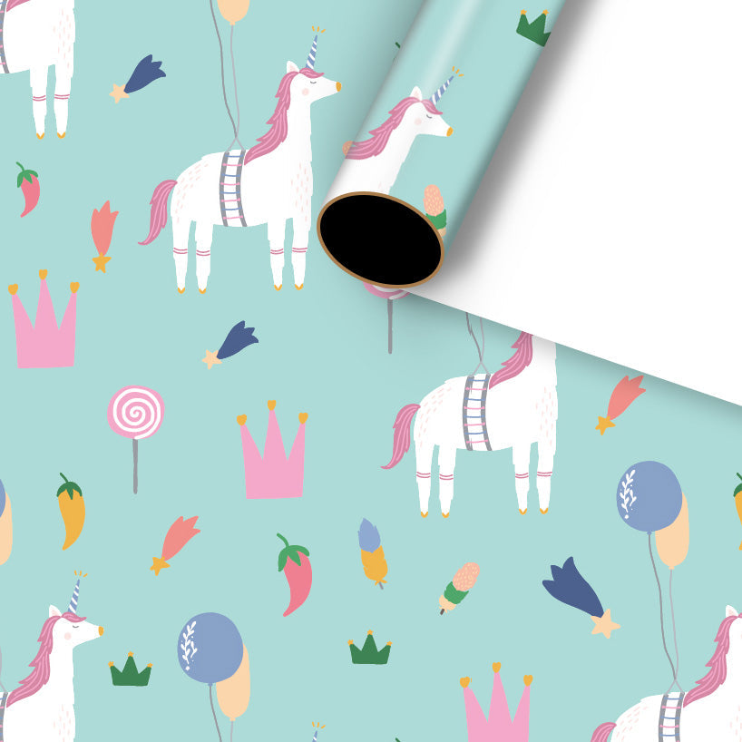 Pibi Unicorn Wrapping Paper 50 x 70 cm Blue & Pink