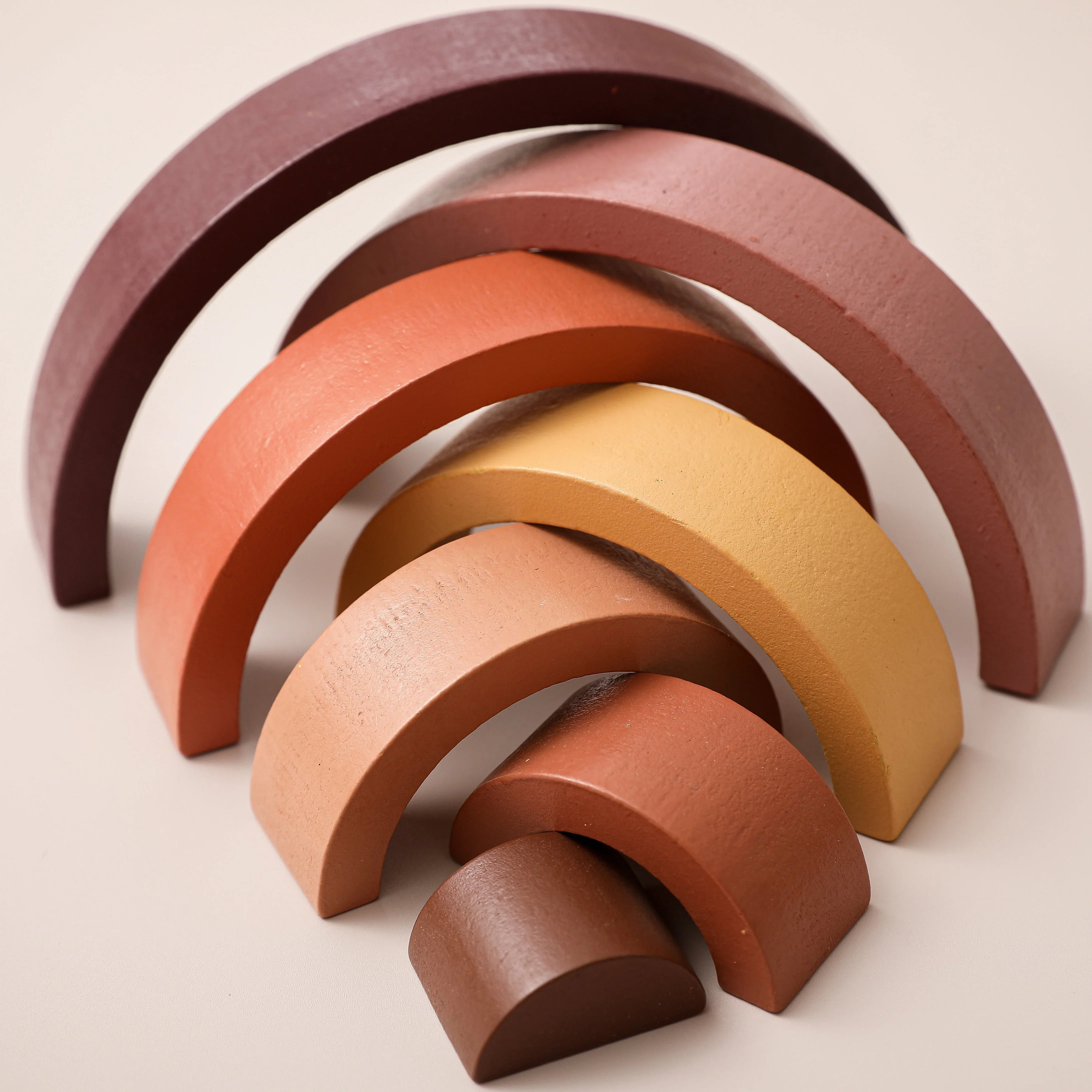 Pibi Wooden Rainbow Stacker Building Blocks Mocha Brown Age- 2 Years & Above