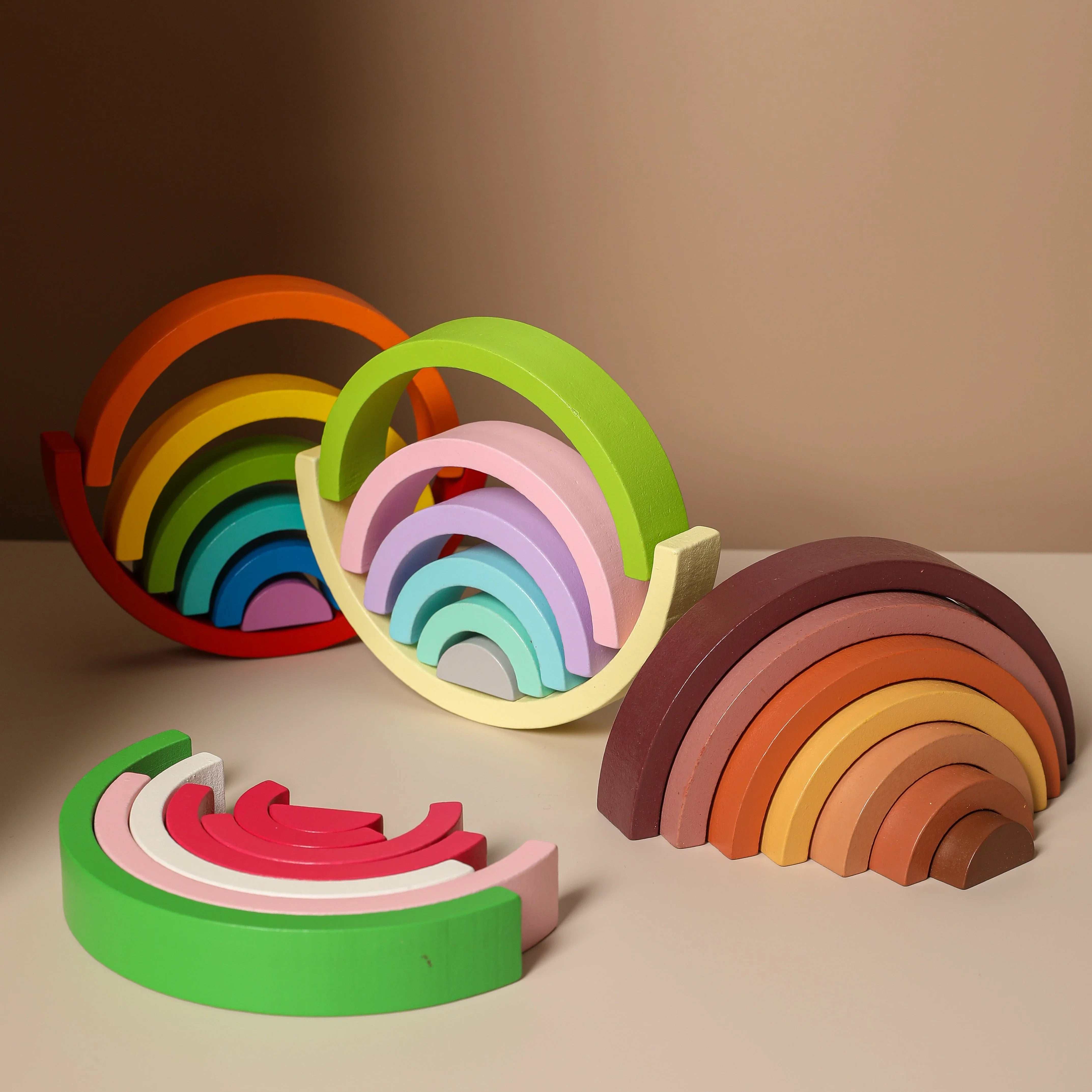 Pibi Wooden Rainbow Stacker Building Blocks Mocha Brown Age- 2 Years & Above