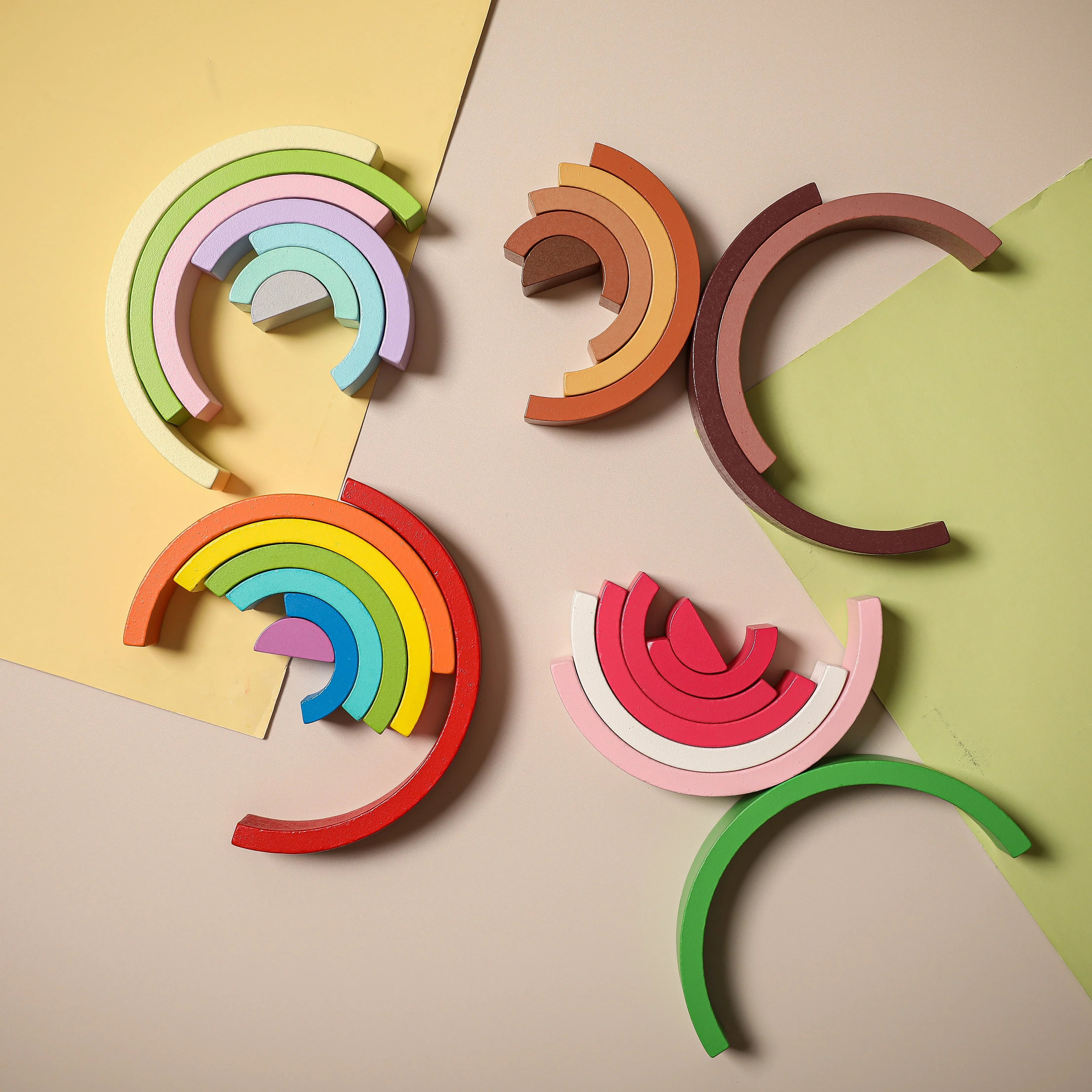 Pibi Wooden Rainbow Stacker Building Blocks Mocha Brown Age- 2 Years & Above