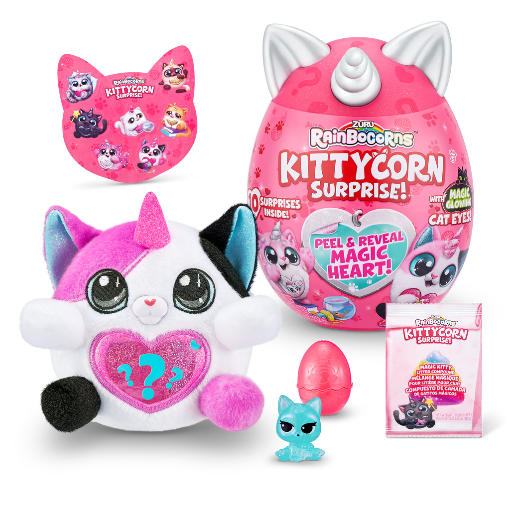 Rainbocorns Kittycorn Collectible Plush Toy Set with 10 Surprises Inside- Peek & Reveal Magic Hearts- Multicolor Age- 3 Years & Above