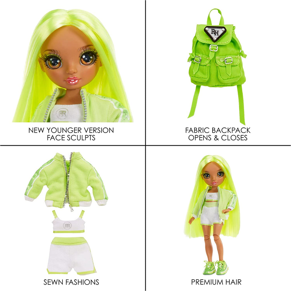 Rainbow High Junior High Series 2 Karma Nichols- 9-inch NEON Green Fashion Doll with Doll Accessories  Multicolor Age- 3 Years & Above