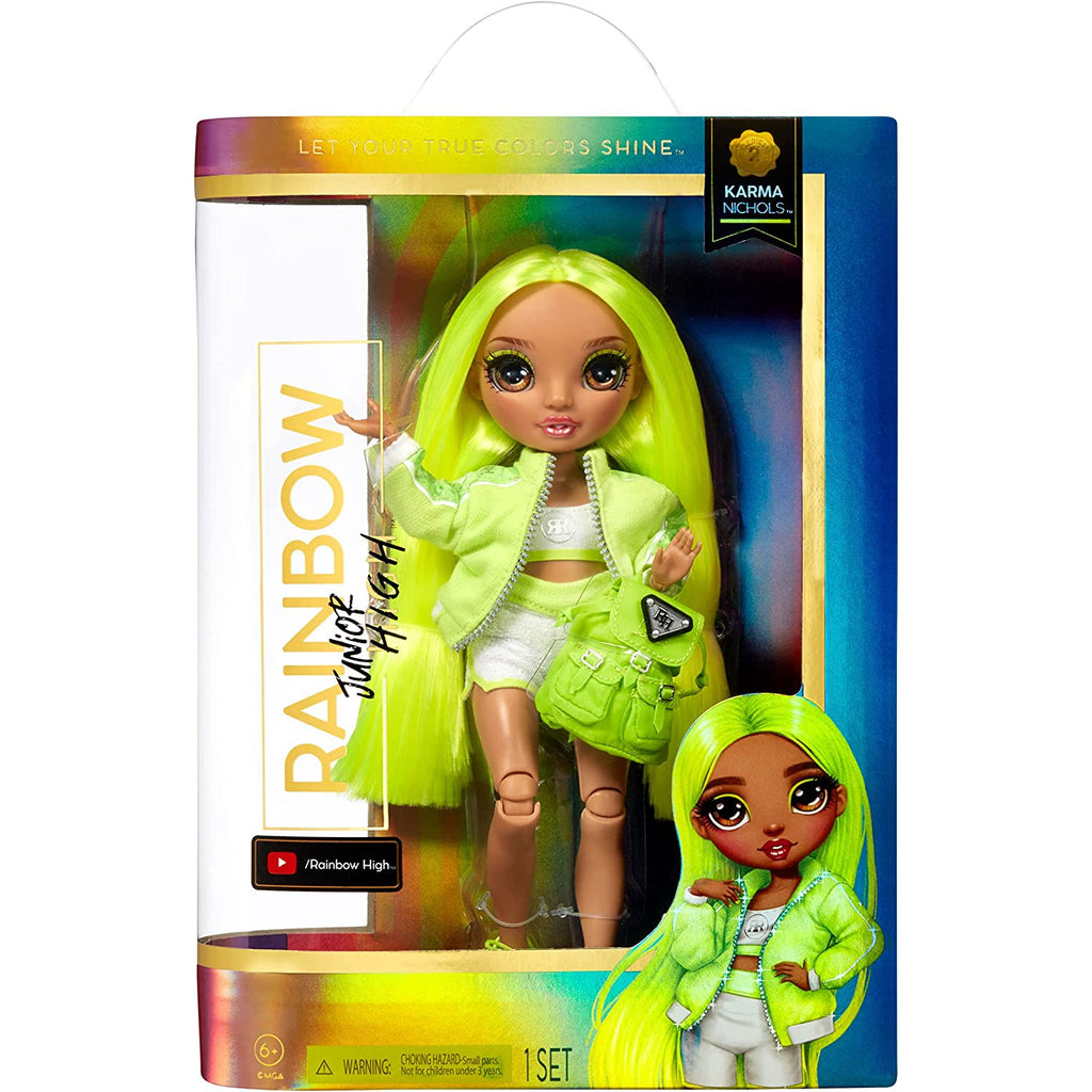 Rainbow High Junior High Series 2 Karma Nichols- 9-inch NEON Green Fashion Doll with Doll Accessories  Multicolor Age- 3 Years & Above