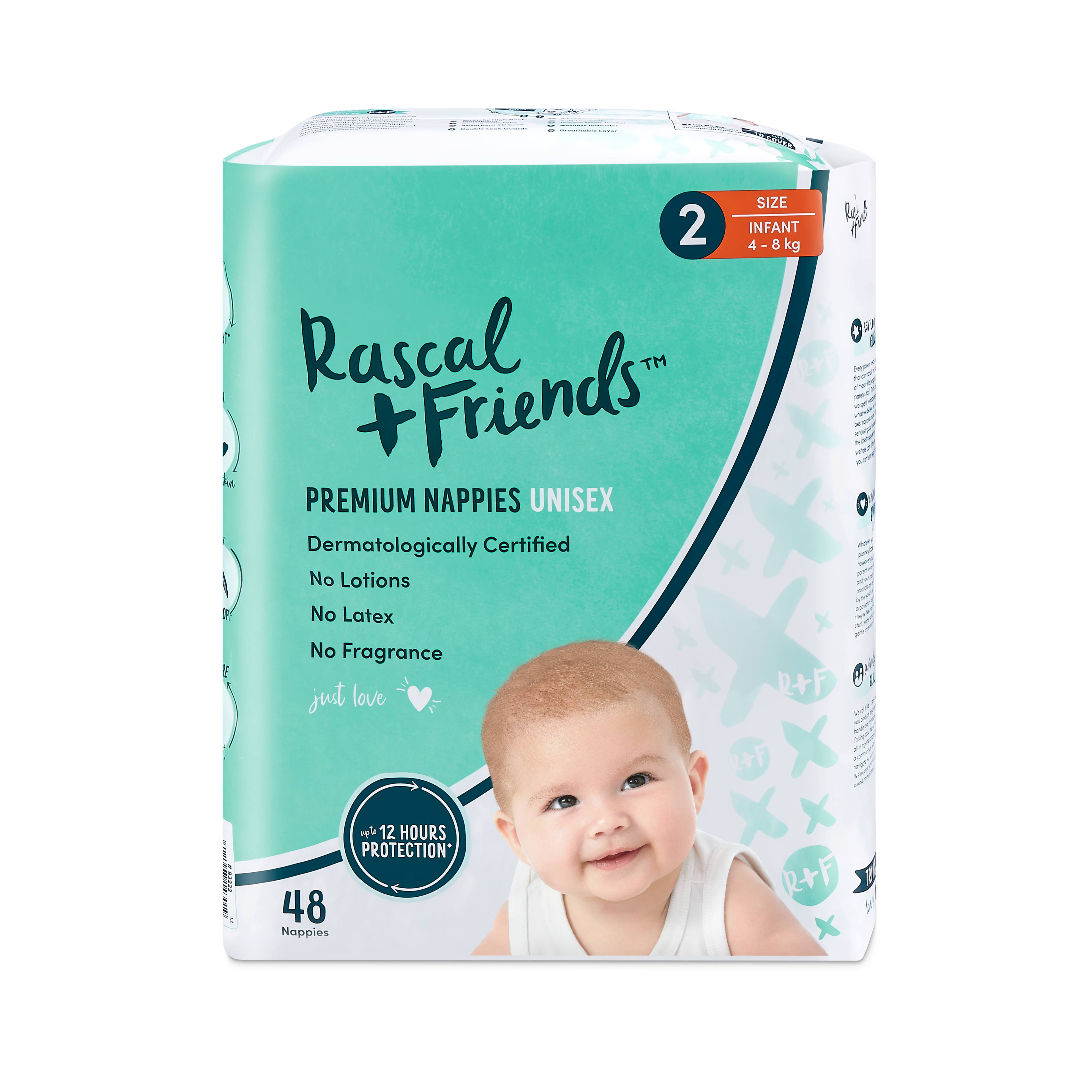 Rascal Friends Premium Adhesive Infant Nappy Diapers Size 2 4 8