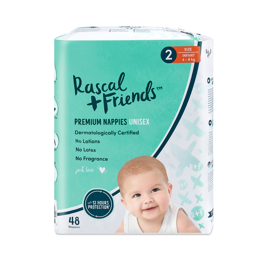Rascal+Friends Premium Adhesive Infant Nappy Diapers Size 2 (4-8 Kgs) - 48 Pieces