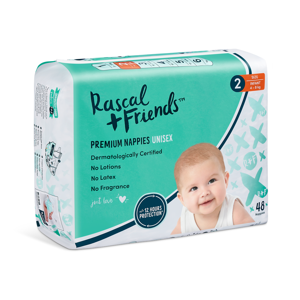 Rascal+Friends Premium Adhesive Infant Nappy Diapers Size 2 (48 Kgs
