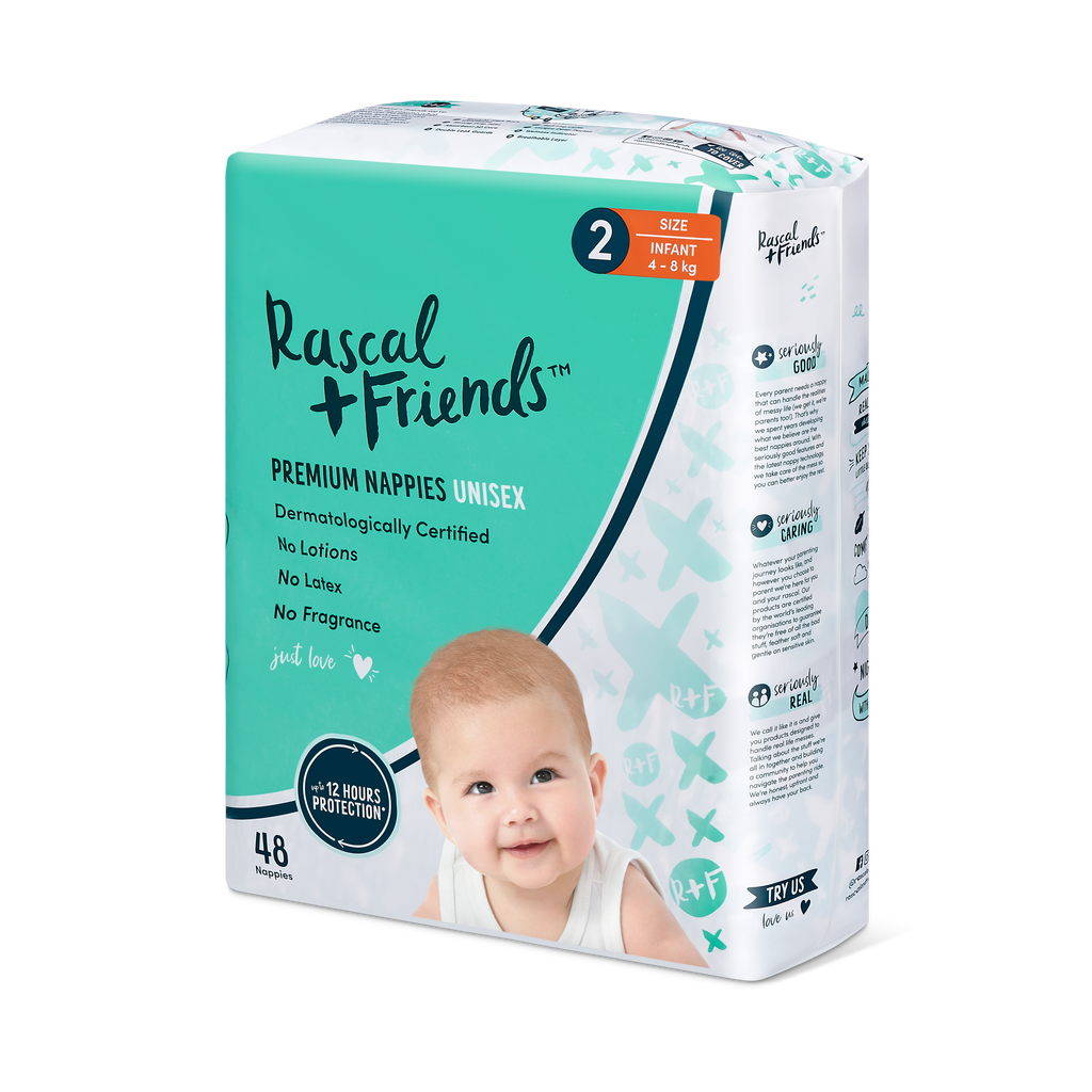 Rascal+Friends Premium Adhesive Infant Nappy Diapers Size 2 (4-8 Kgs) - 48 Pieces