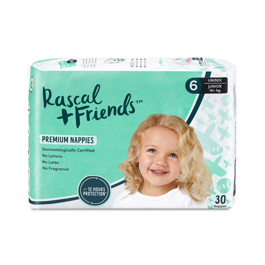 Rascal+Friends Premium Adhesive Junior Kids Nappy Diapers Size 6 (16 Kgs & Above) - 30 Pieces