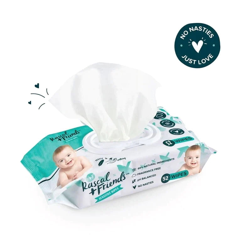 Rascal + Friends Sensitive Baby Wipes 52 Sheets Age- Newborn & Above