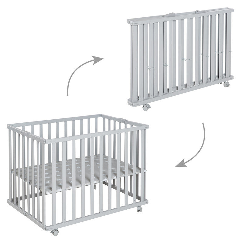 Roba Foldable Kids Playpen 74 x 100cm With Wheels White Age- Newborn & Above