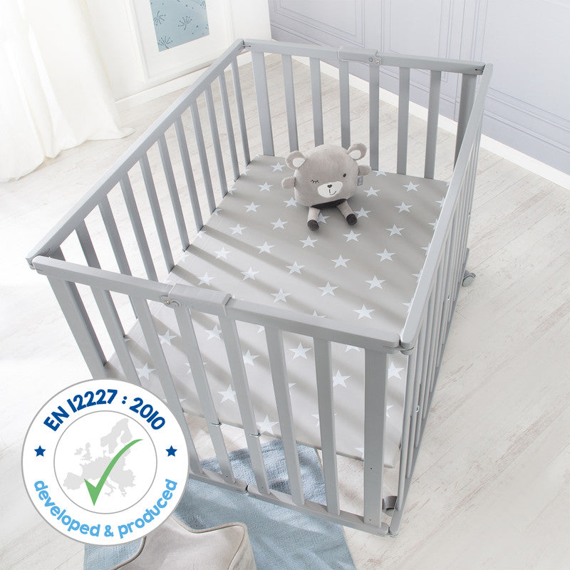 Roba Foldable Kids Playpen 74 x 100cm With Wheels White Age- Newborn & Above