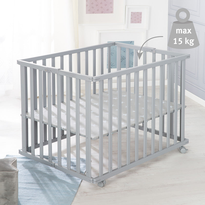 Roba Foldable Kids Playpen 74 x 100cm With Wheels White Age- Newborn & Above