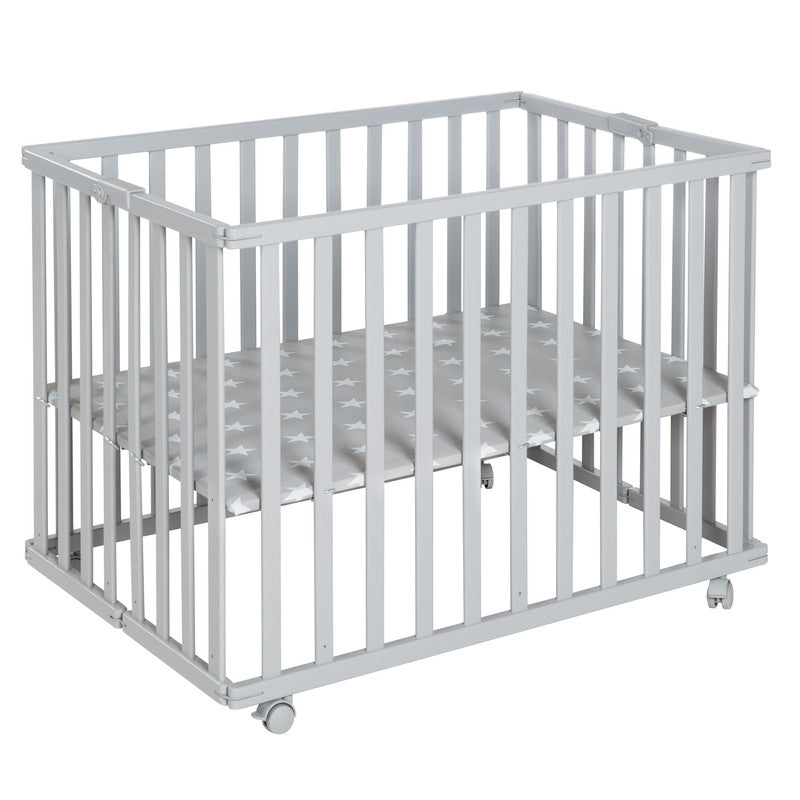 Roba Foldable Kids Playpen 74 x 100cm With Wheels White Age- Newborn & Above