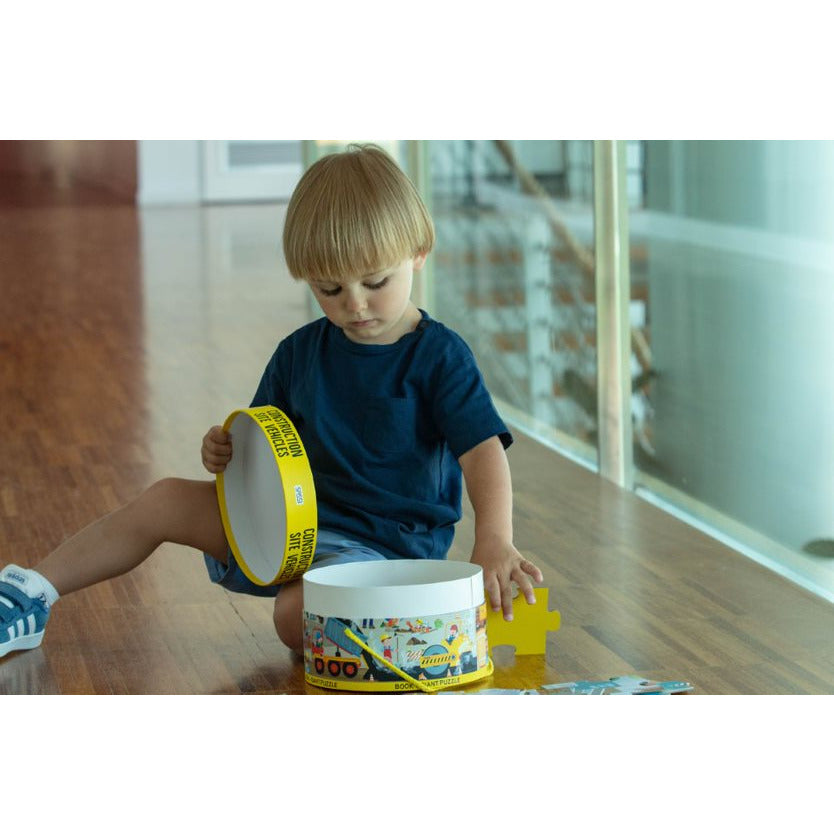 Sassi Junior Book And Giant Puzzle Round Box Construction Site Vehicles Multicolor Age- 3 Years & Above
