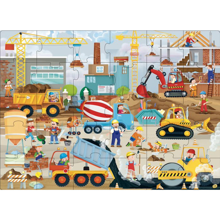Sassi Junior Book And Giant Puzzle Round Box Construction Site Vehicles Multicolor Age- 3 Years & Above