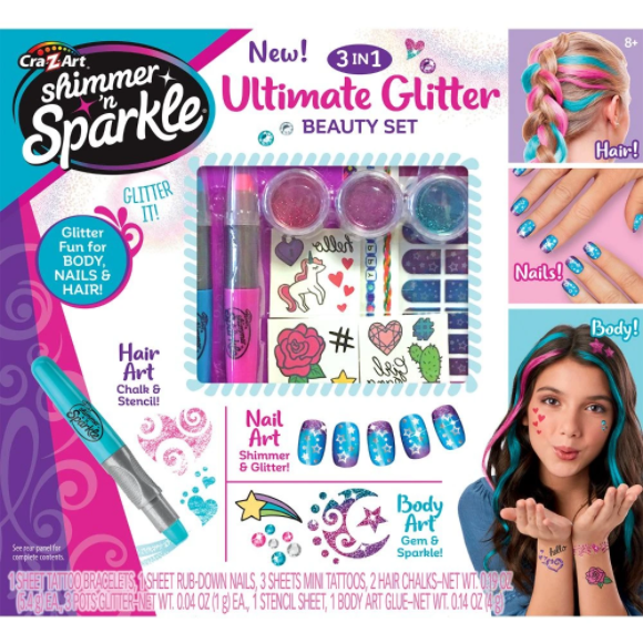 Shimmer N Sparkle 3 in1 Ultimate Glitter Beauty Set Age-8 Years & Above