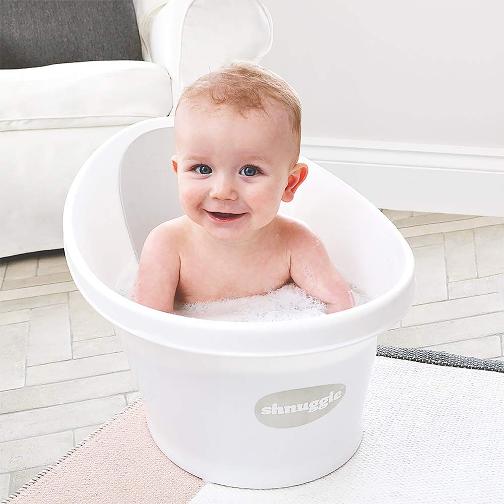 Shnuggle Baby Bath Tub - Compact Support Seat to make Bath Time Easy White/Grey Age-Newborn & Above