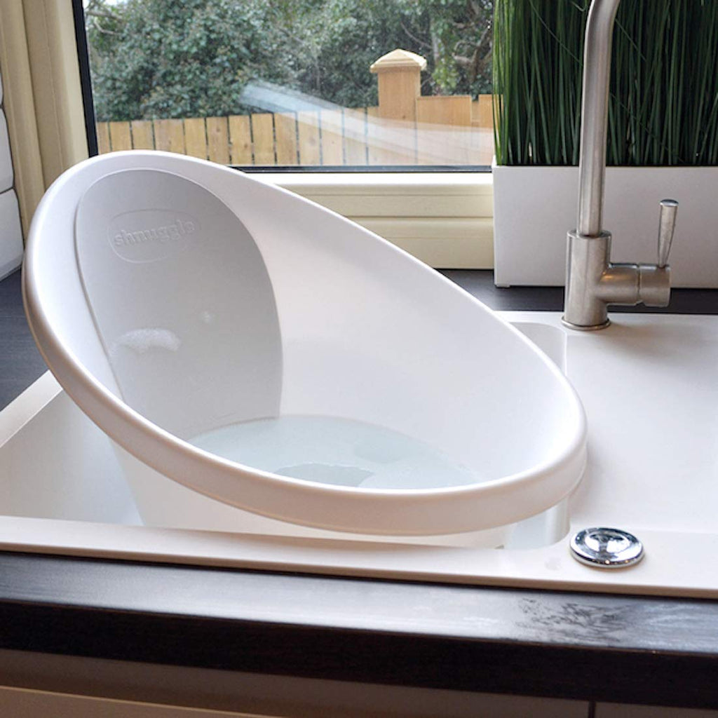 Shnuggle Baby Bath Tub - Compact Support Seat to make Bath Time Easy White/Grey Age-Newborn & Above