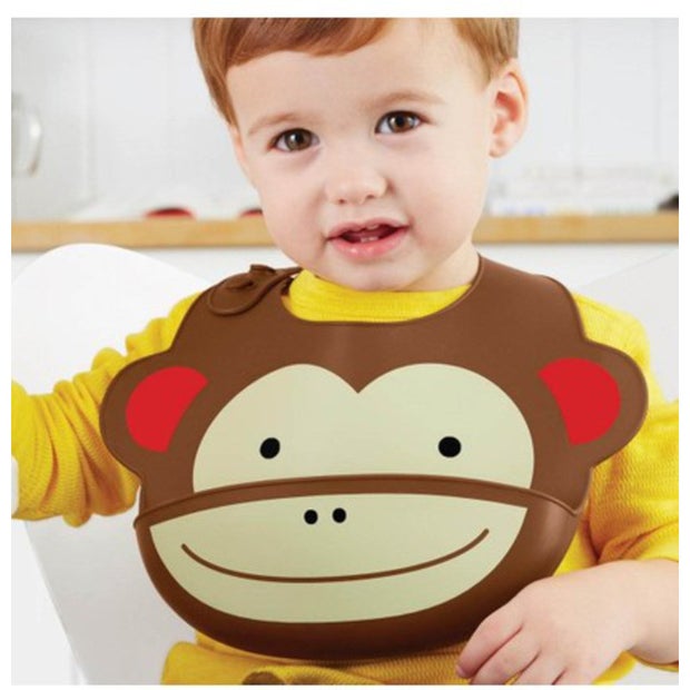 Skip Hop Zoo Fold & Go Silicone Bib Monk Multicolor Age-6 Months & Above