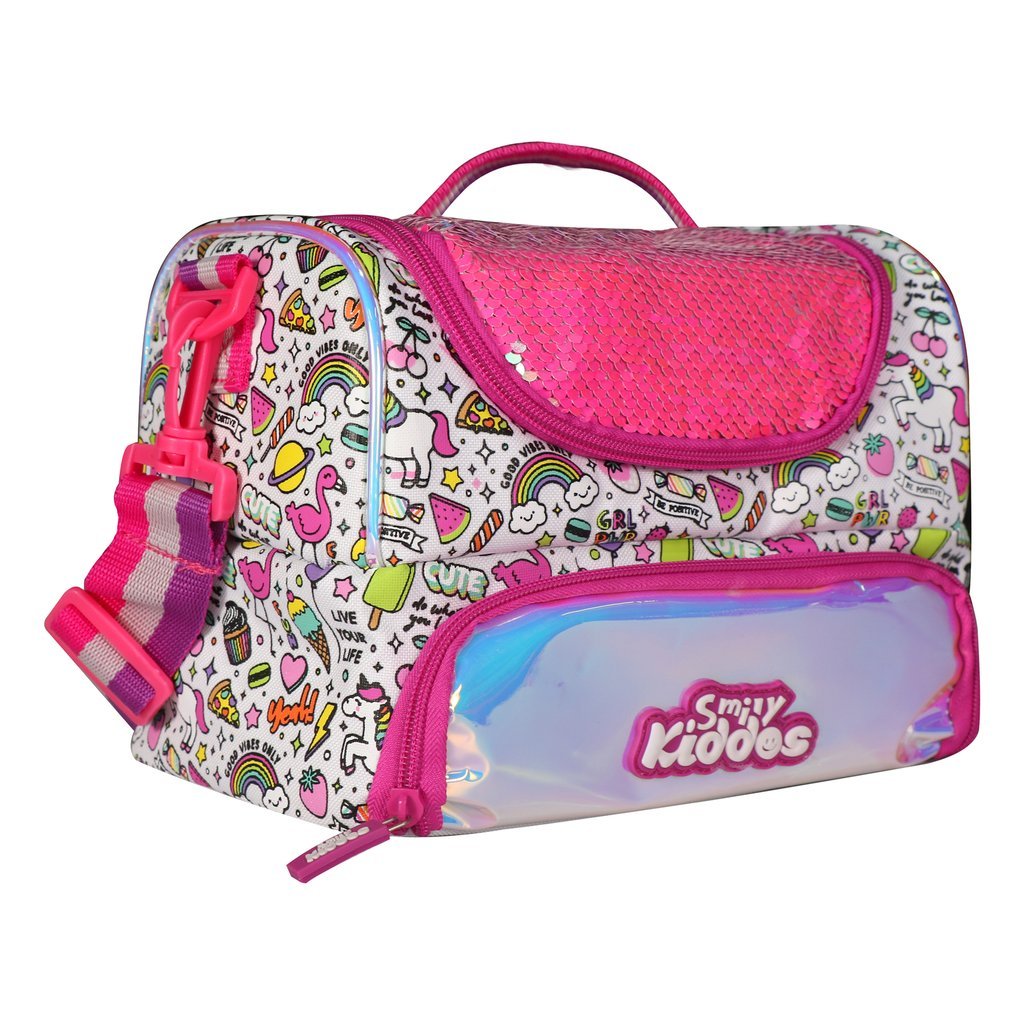 Smily Kiddos Double Compartment Holographic Lunch Bag Party Theme Pink Age 5Y+