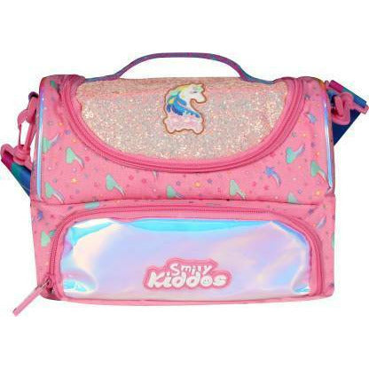 Smily Kiddos Double Compartment Holographic Lunch Bag Unicorn Theme Pink Age 5Y+
