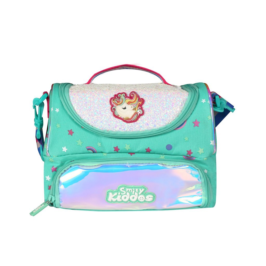 Smily Kiddos Double Compartment Holographic Lunch Bag Unicorn Theme Turquoise Age 5Y+