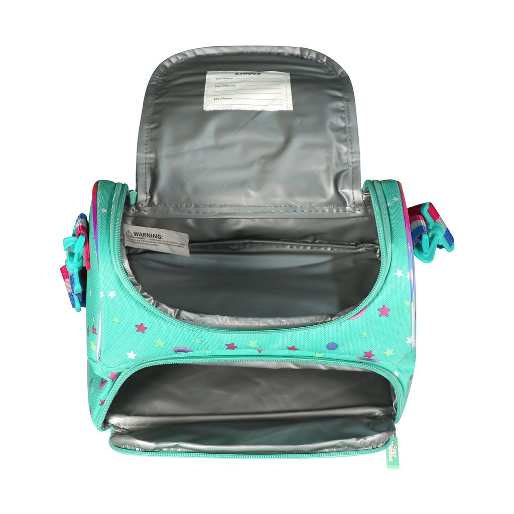 Smily Kiddos Double Compartment Holographic Lunch Bag Unicorn Theme Turquoise Age 5Y+