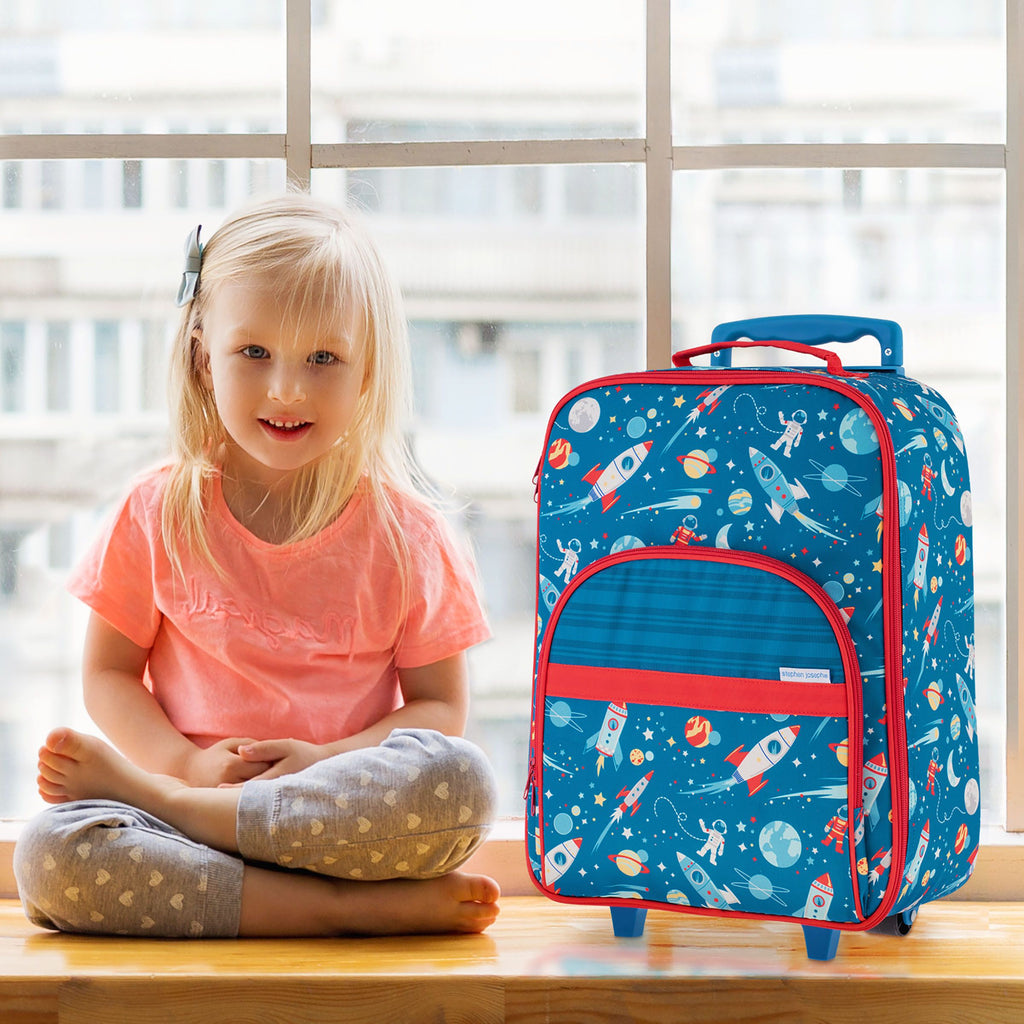 Stephen Joseph All Over Print Rolling Trolley Bag Space Blue Age- 3 Years & Above