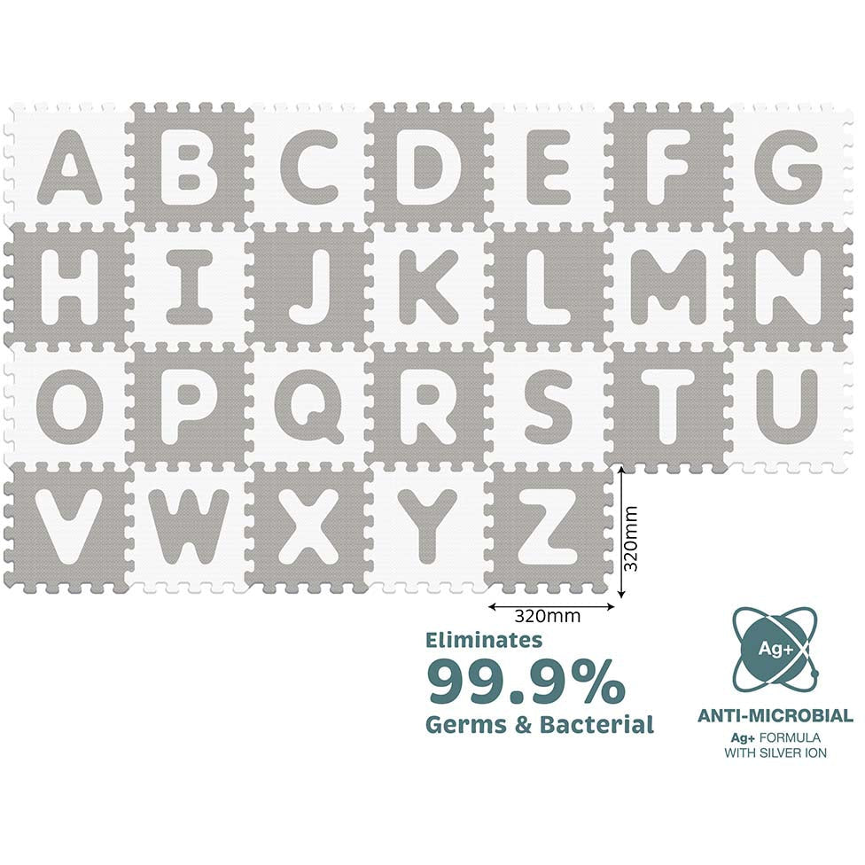 Sunta Antibacterial Alphabet Puzzle Mat 26 Pieces White/Grey Age-10 Months & Above