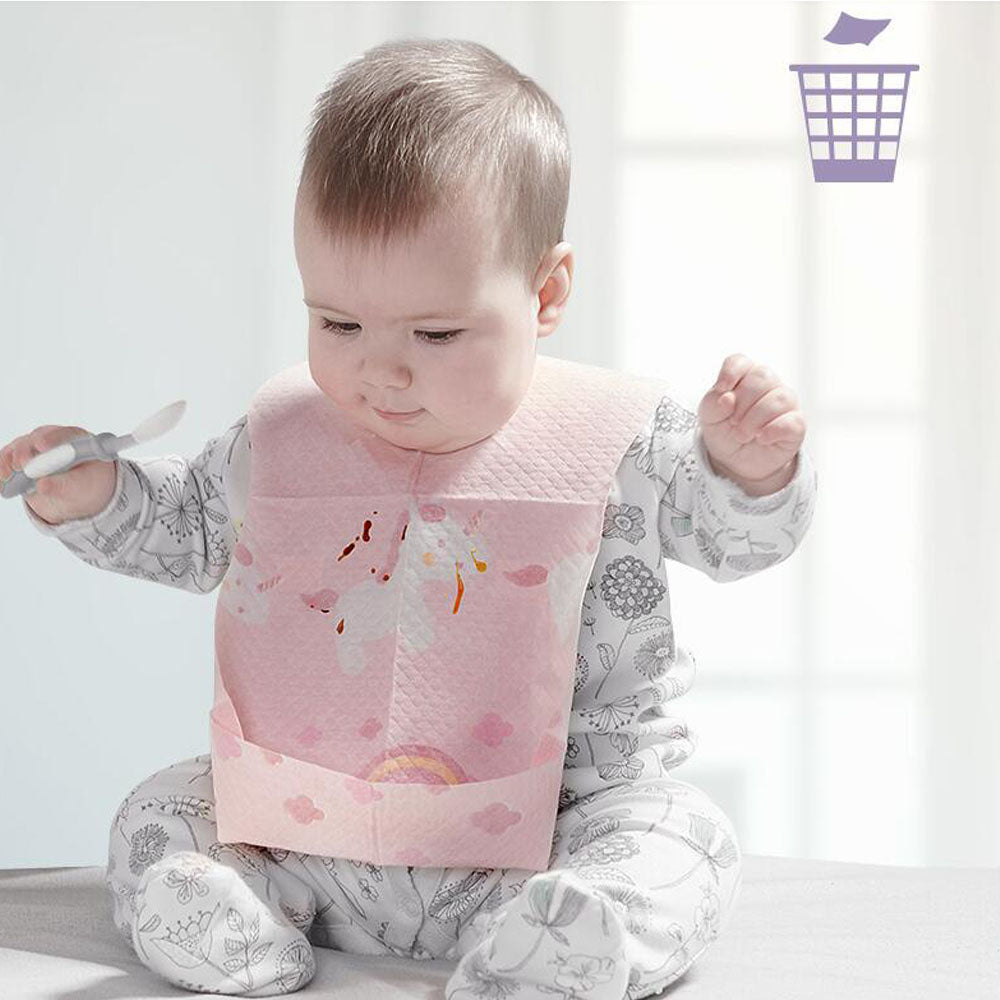 Sunveno Unicorn Themed Disposable Baby Bibs 20 Pieces-Pink Age-Newborn & Above