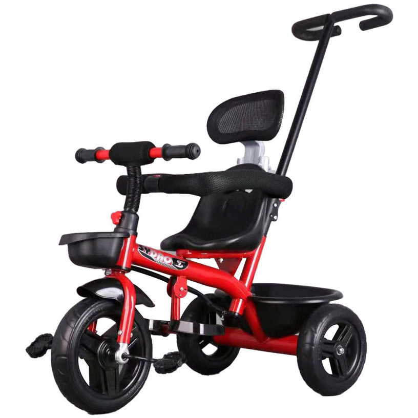 Sydad Tricyle with Support Hand Bar & Storage Basket Red/Black Age- 9 Months to 4 Years