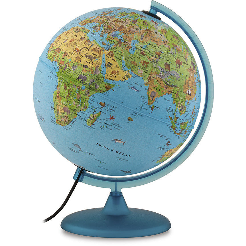 Tecnodidattica Safari Illuminated And Revolving Globe 12-Inch/30Cm Diameter, Blue Multicolor Age-5 Years & Above