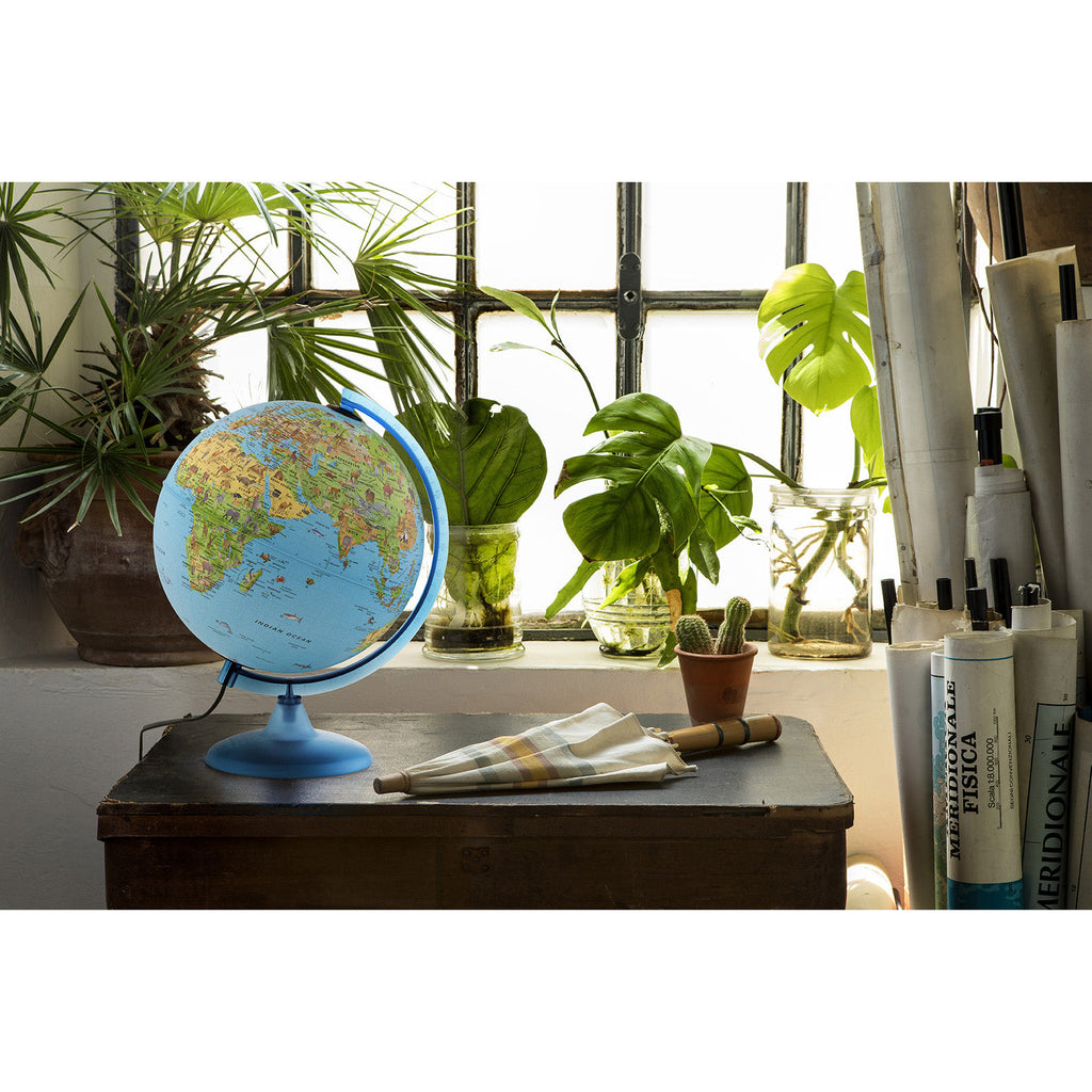 Tecnodidattica Safari Illuminated And Revolving Globe 12-Inch/30Cm Diameter, Blue Multicolor Age-5 Years & Above
