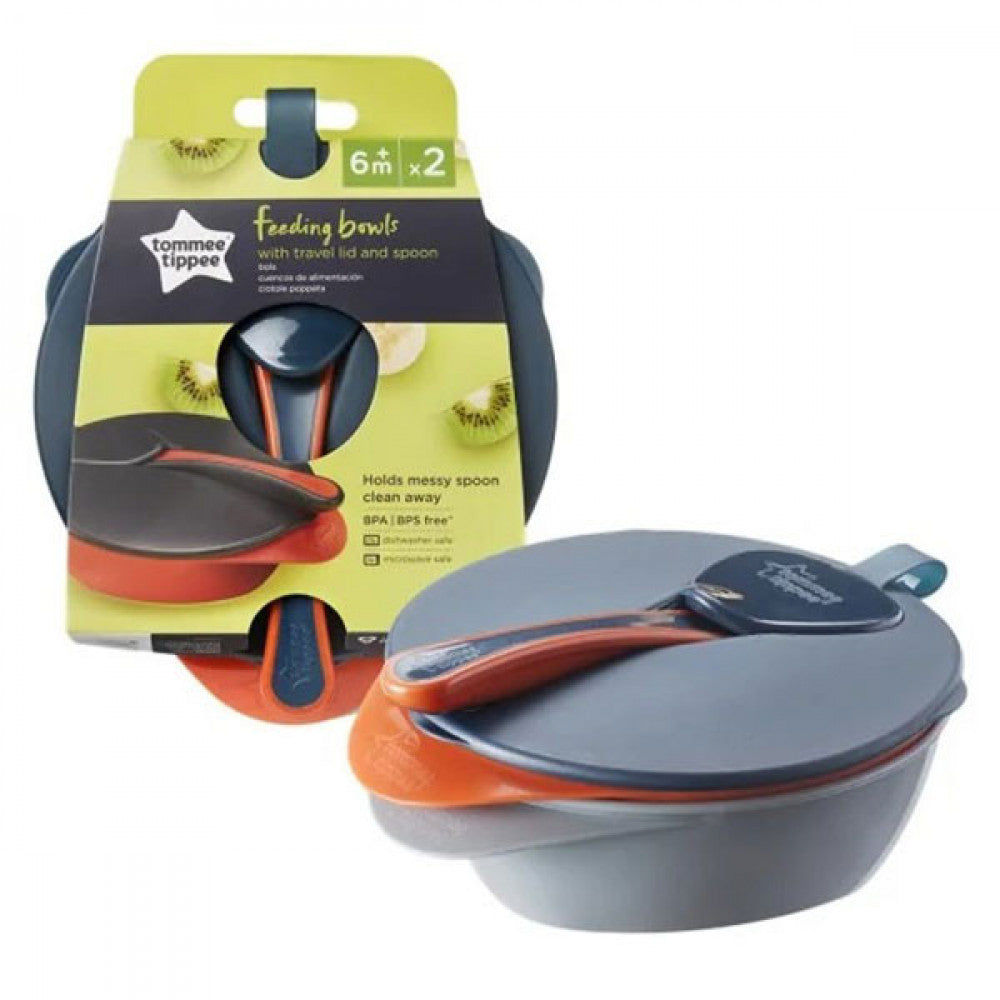 Tommee Tippee 2 Feeding Bowls, Lid & Spoon 6m+ Assorted