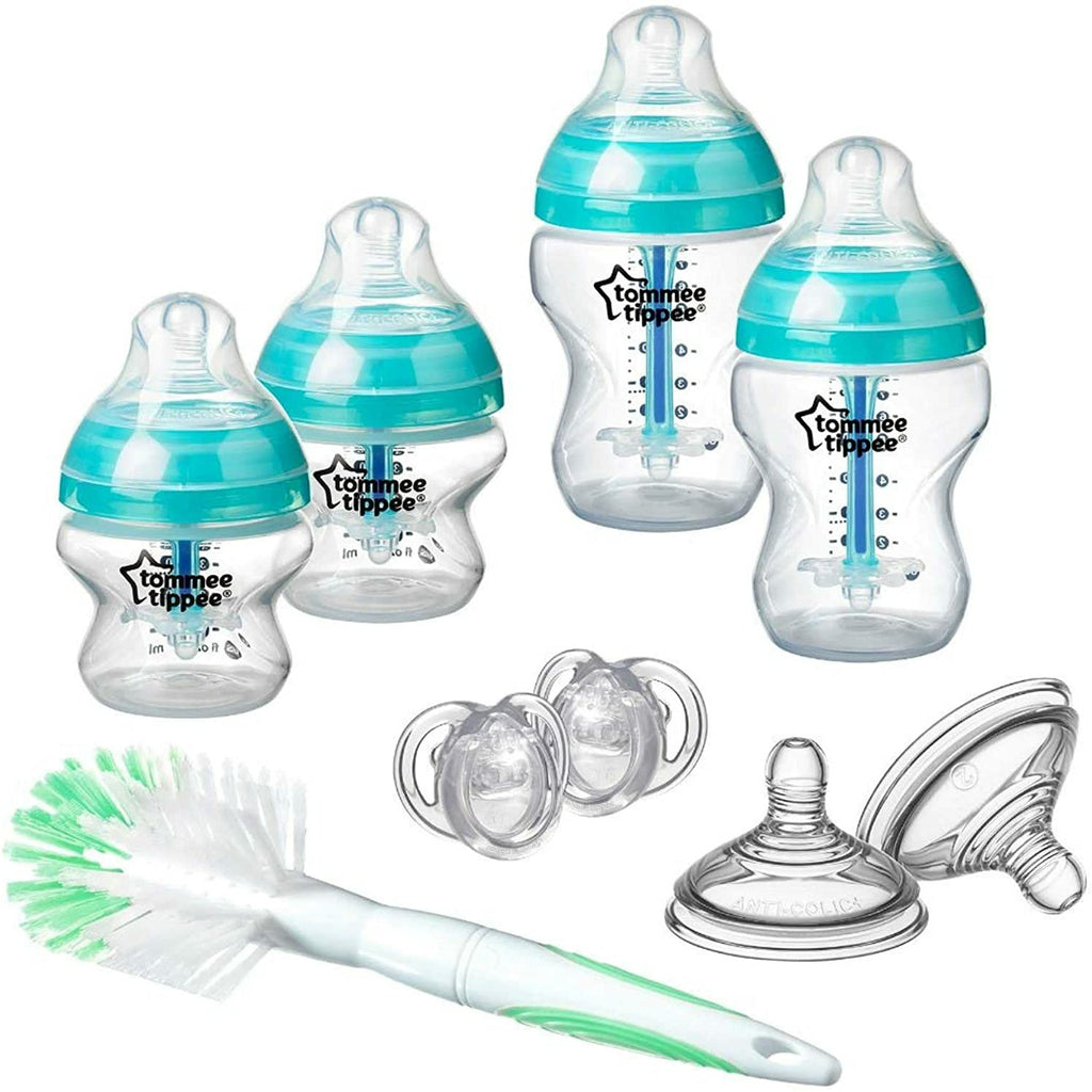 Tommee Tippee 8-Piece Starter Advanced Anti-Colic Feeding Bottle Kit Teal Age-Newborn & Above